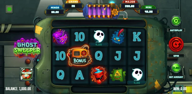 Ghost Sweeper - ecrã de jogo principal com uma grelha 5x3